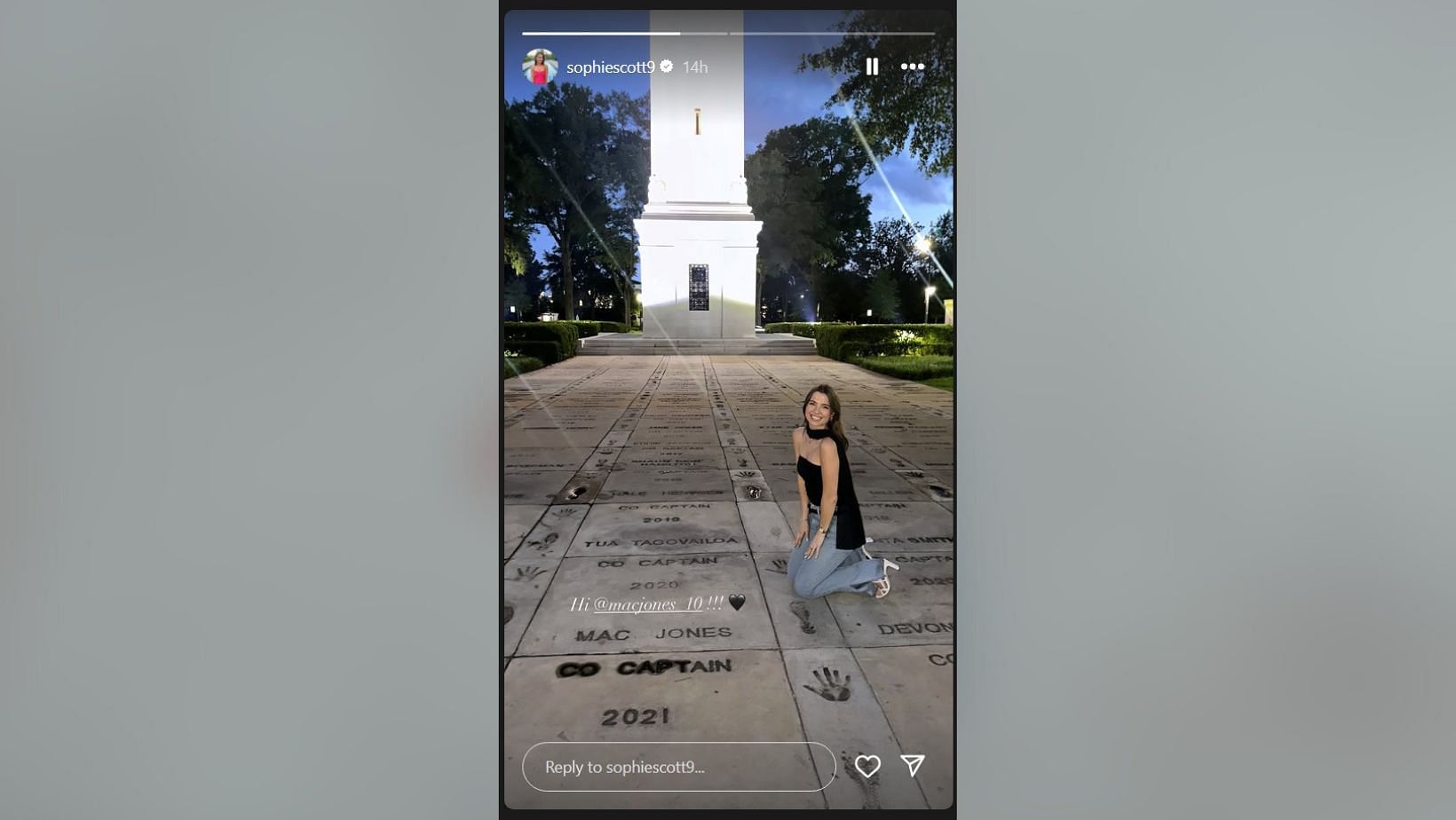 Mac Jones' girlfriend, Sophie Scott, is excited as she visits the University of Alabama Hall of Fame floor (Credits: IG/Sophie Scott)